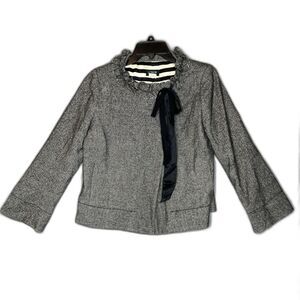 J Crew Y2K Cheshire Ruffle Tie Neck Jacket Gray Tweed (6)